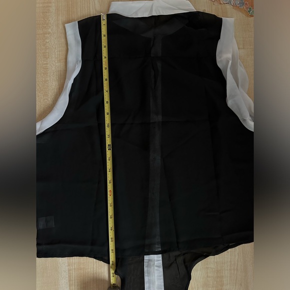 Cleo Black & White Sheer Button Down Front Knot Blouse - Picture 3 of 7